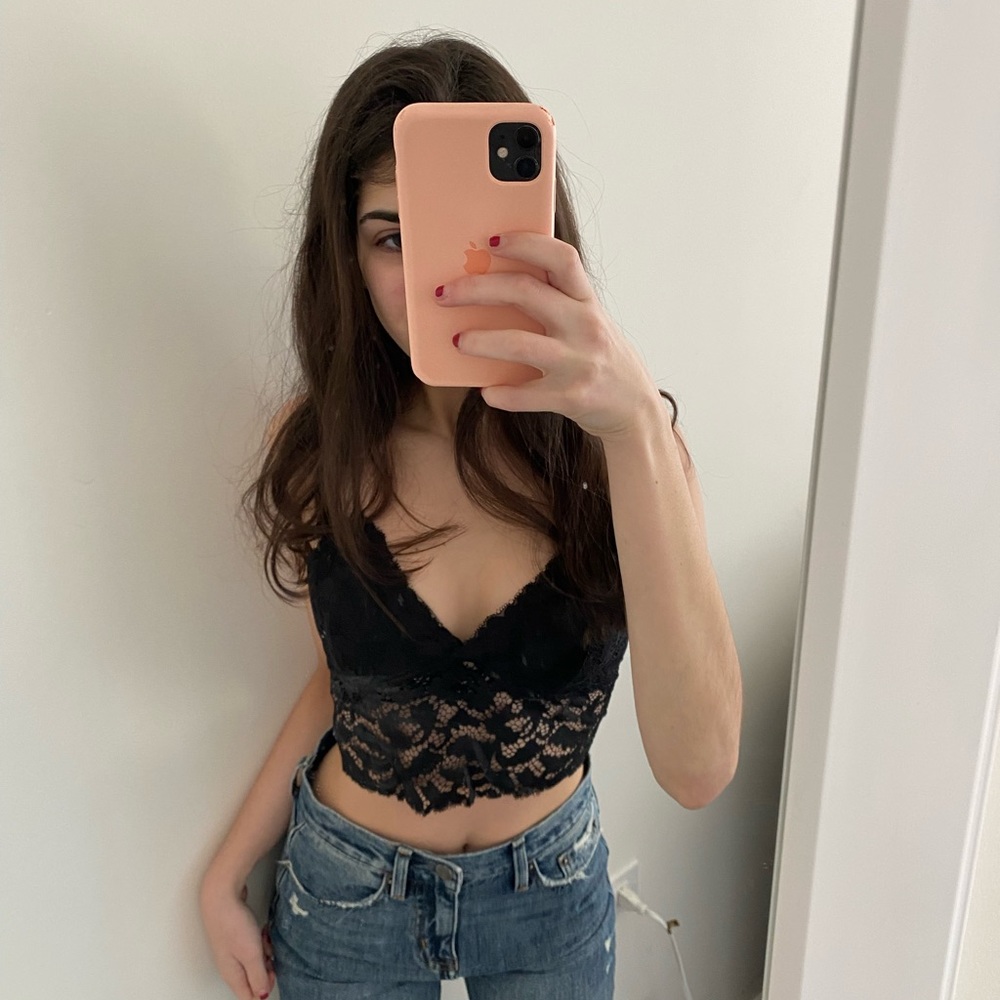 Free People Black Lace Crop Top
